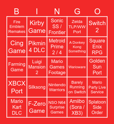 Nintendo Direct SEP2023 Bingo Card