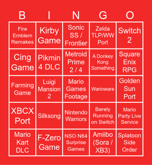 Nintendo Direct SEP2023 Bingo Card