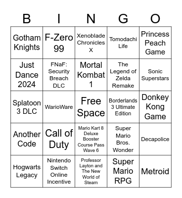 Nintendo Direct 9/14/2023 Bingo Card