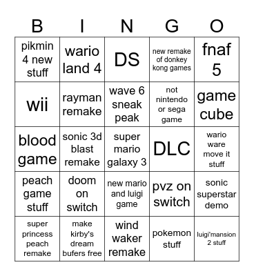 nintendo direct bingo card Bingo Card