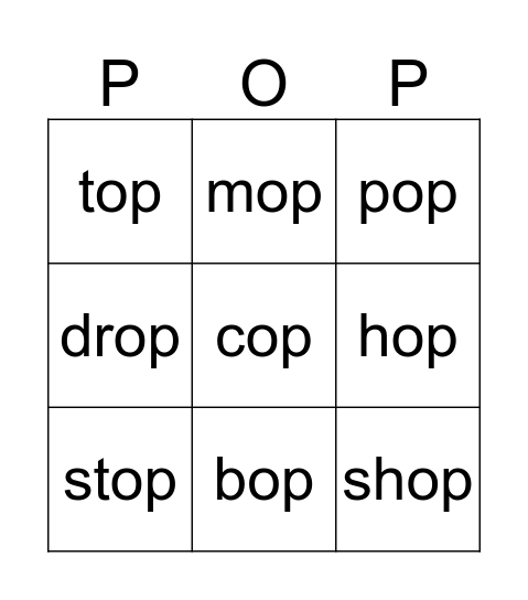 -op Rhyming Bingo Card