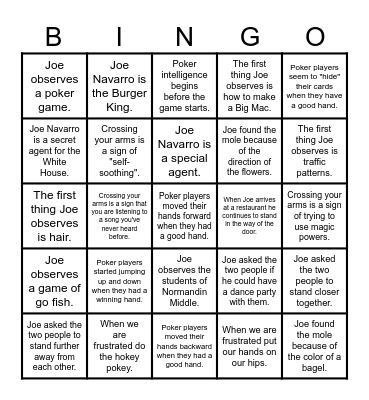 BODY LANGUAGE BINGO Card