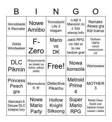 Nintendo Direct 14/09/2023 Bingo Card