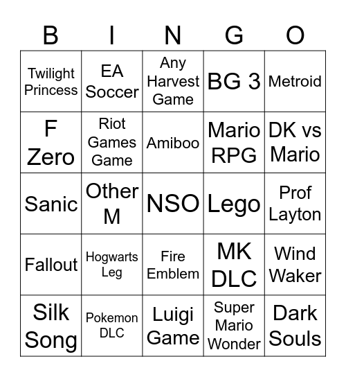 Nintendo Direct 14.09. Bingo Card