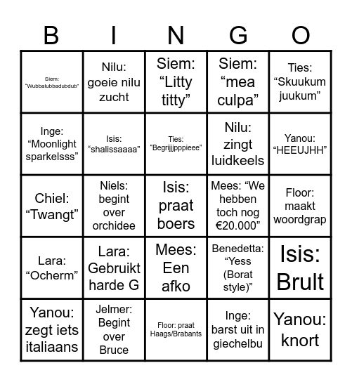 Stamweekend Bingo Card