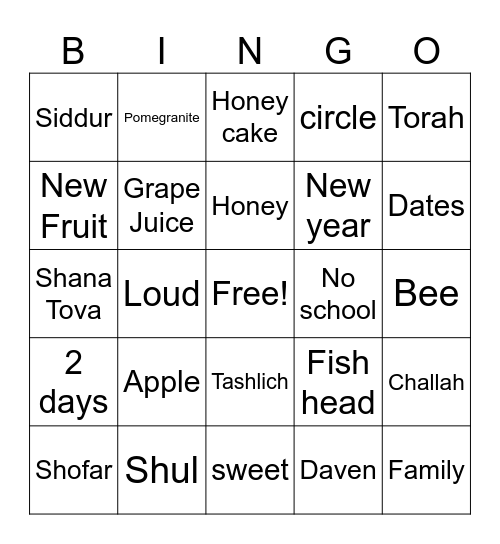 Rosh Hashanah Bingo Card