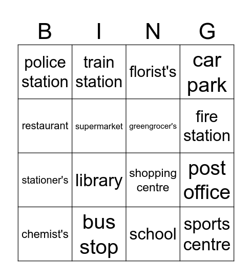 PLACES IN TOWN Bingo Card