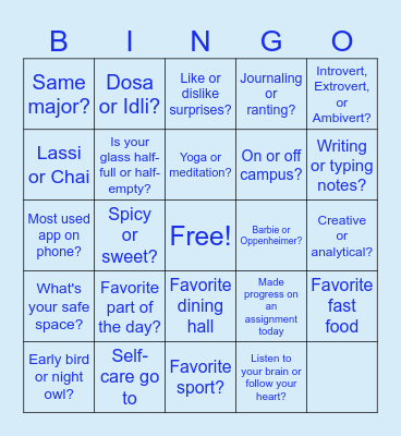MannMukti GBM Bingo Board Bingo Card