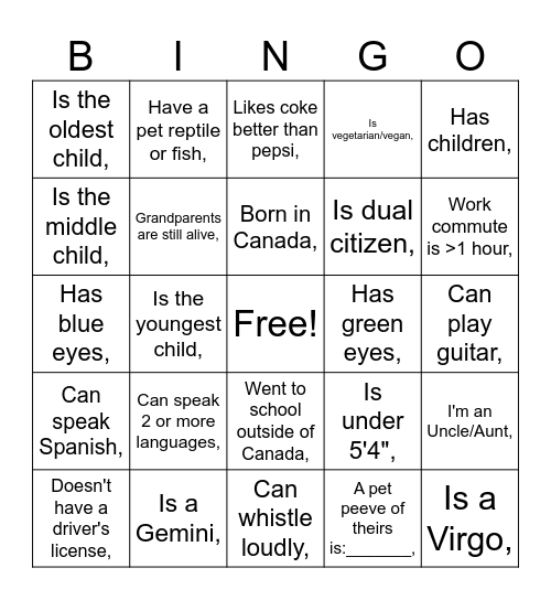 Human Bingo Card