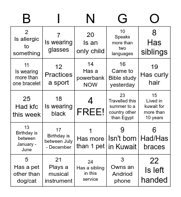 Get To Know You Bingo Card