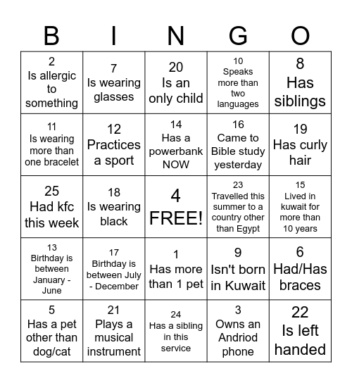 Get To Know You Bingo Card