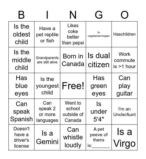 Human Bingo Card