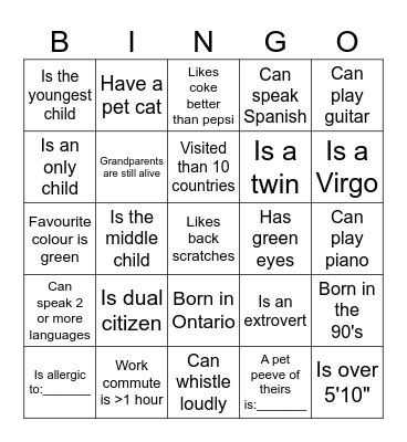 Human Bingo Card