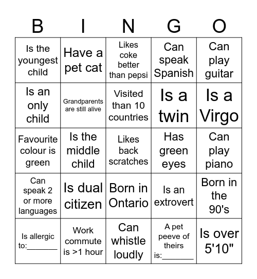 Human Bingo Card