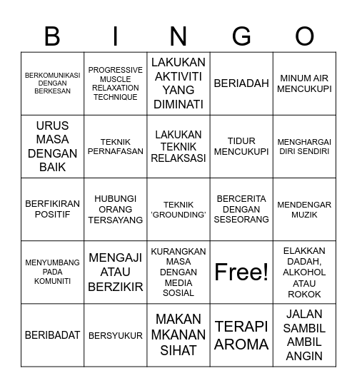 BINGO PENJAGAAN DIRI Bingo Card