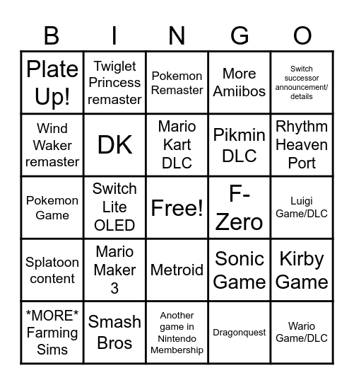 Nintendo Direct – 14/09/2023 Bingo Card