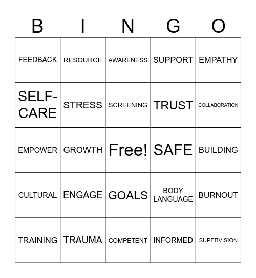 Trauma-Informed Bingo Card