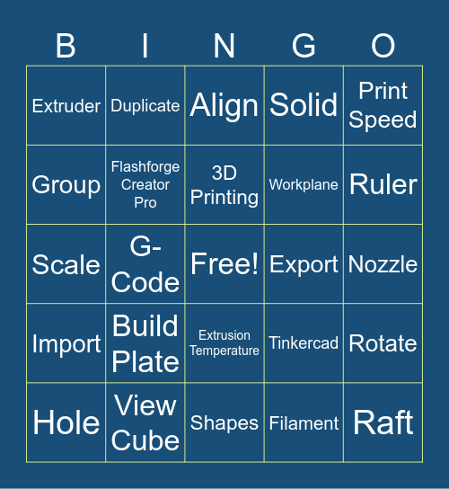 3D Printing Bingo 1 Bingo Card