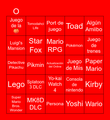 Nintendo Direct Bingo Card