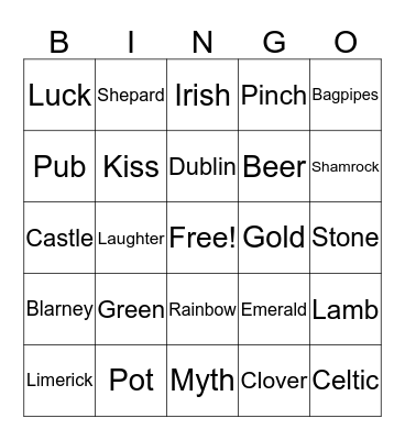 St Patrick Bingo Card