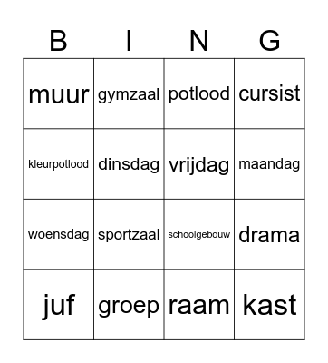 Thema School (dag 1 en 2) Bingo Card