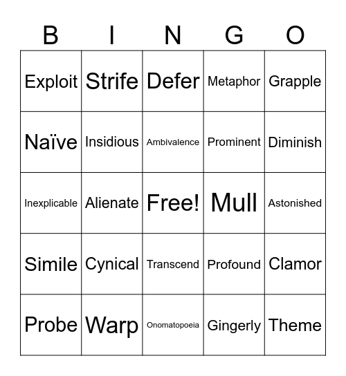 Gr 8 Vocab 2 Bingo Card