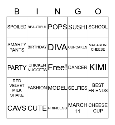 KimiPopPop Birthday Bingo Card