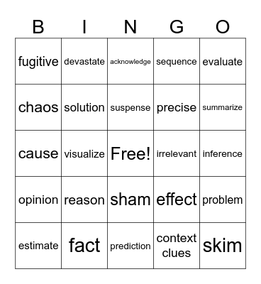 Vocabulary Terms Bingo Card