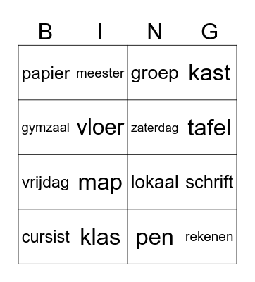 Thema School Bingo Card
