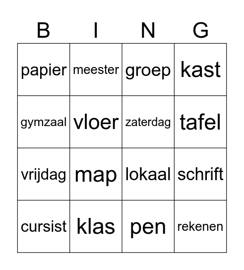 Thema School Bingo Card