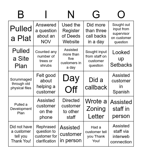 Customer Service Challenge Bingo Card