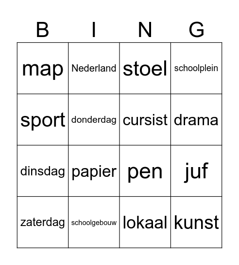 Thema school Bingo Card