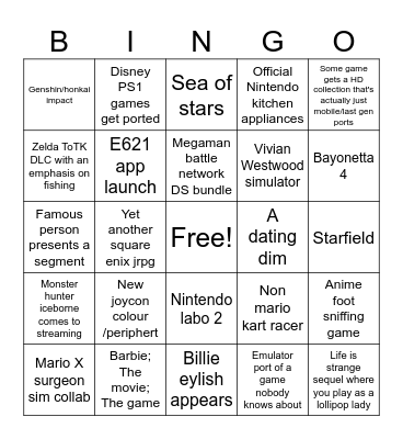 Nintendo bingo Card