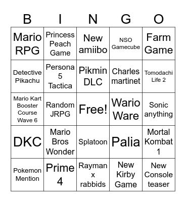 Nintendo Direct Sept. 2023 Bingo Card