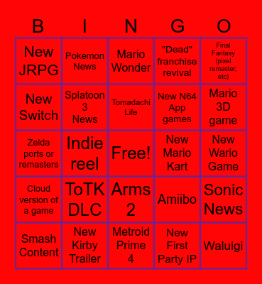 Nintendo Direct Bingo! Bingo Card