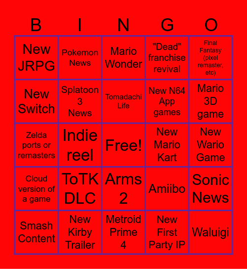 Nintendo Direct Bingo! Bingo Card