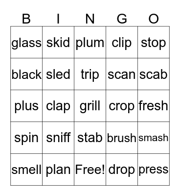 beginning blends - l, r, s Bingo Card