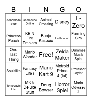 NIntendo direct Bingo Card