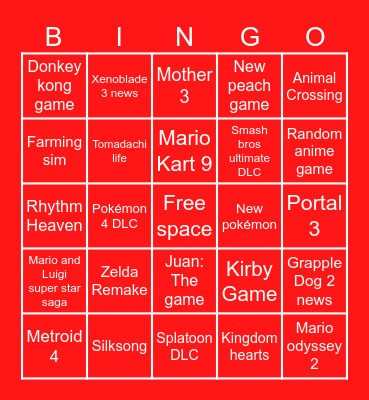 Nintendo Direct Bingo Card