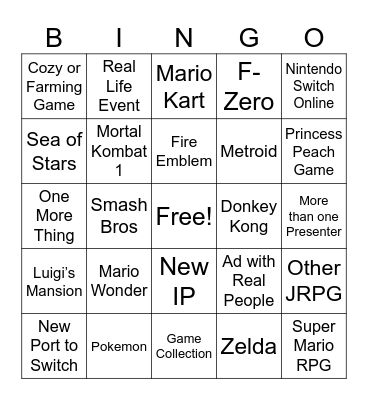 Nintendo Direct 9/14 Bingo Card