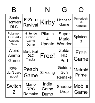 Nintendo Direct September 2023 Bingo Card