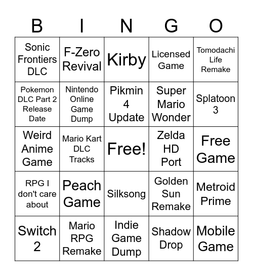 Nintendo Direct September 2023 Bingo Card