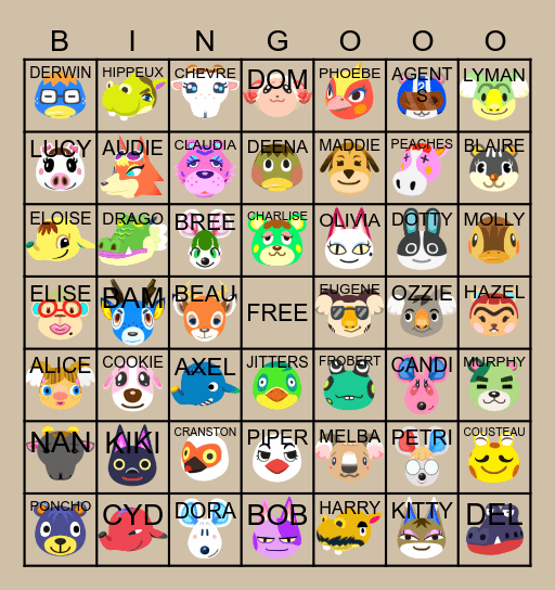 ACNH Villager Hunt Bingo Card