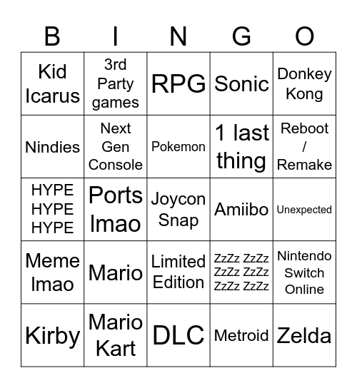 Nintendo Direct September 2023 Bingo Card