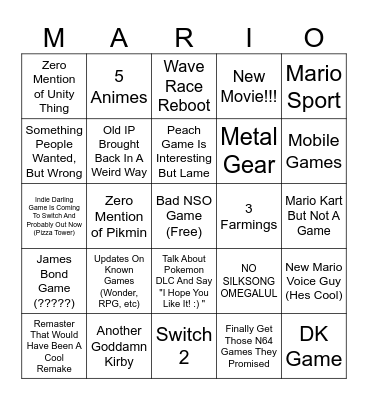 Nintendo Direct 9/14 Bingo Card