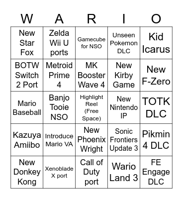 Nintendo Direct 14092023 Bingo Card