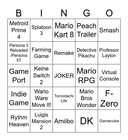 NINTENDO DIRECT SEPT/2023 Bingo Card