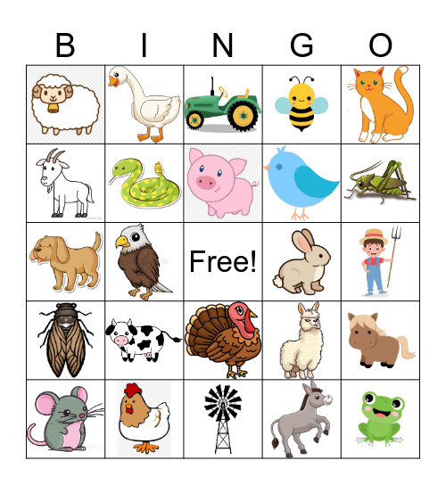 Farm Animals Bingo Card