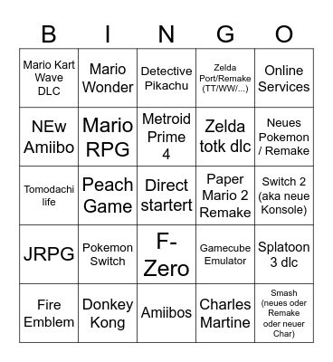 Nintendo Direct 14.09.2023 Bingo Card