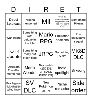 September 2023 Direct Bingo Card